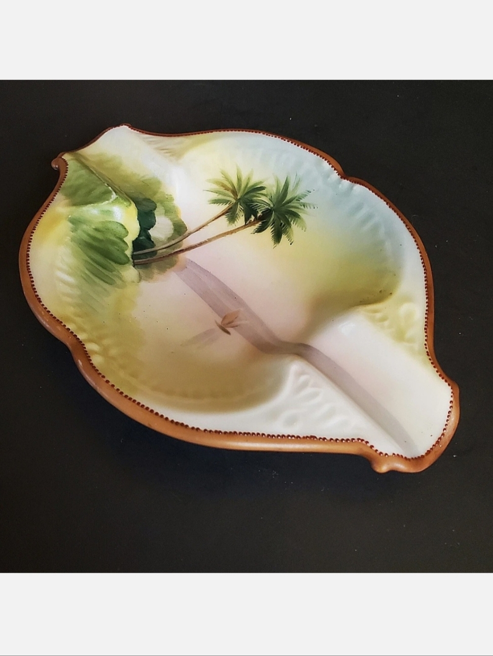 Antiq Edwardian Japanese Morimura Nippon Cigar Ashtray Hand Painted Gr Wreath Mk